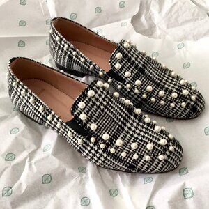 J. Crew Plaid Loafer with Pearl Studs